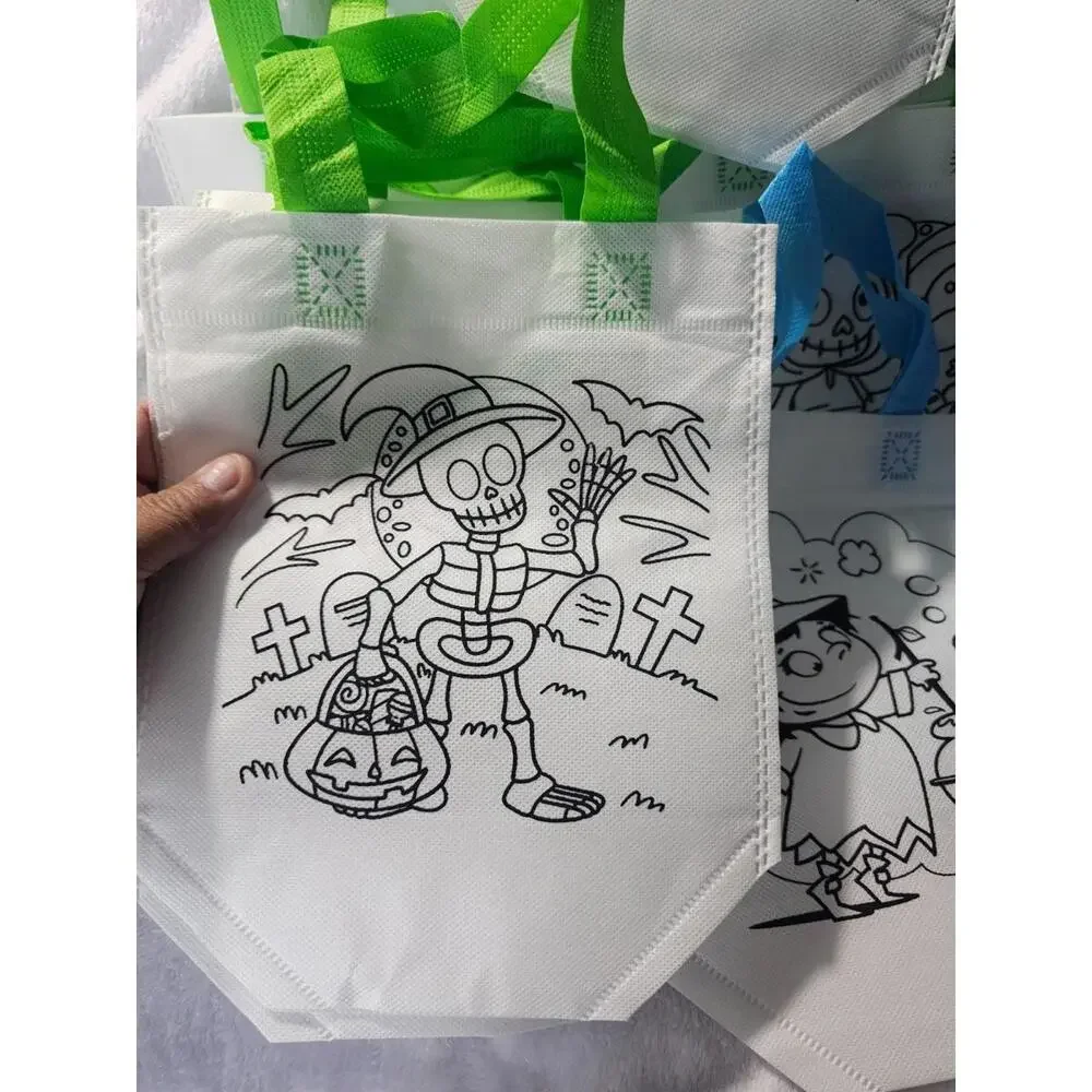 (14 pc) New Halloween Painting Tote Bags Coloring With Handle Candy Small 9.5